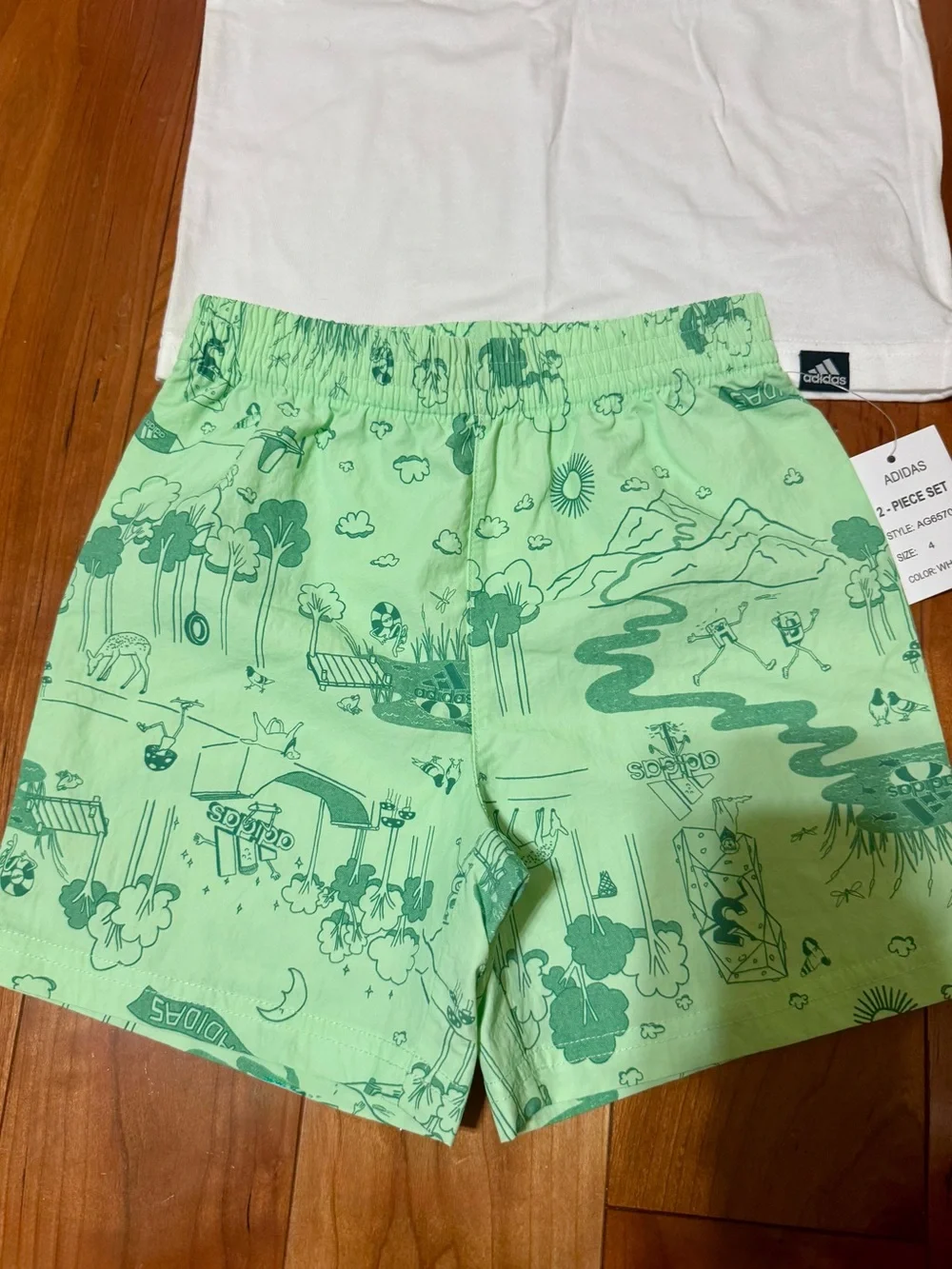 NWT Adidas White Tee with Mint Green Nature Print Shorts Set